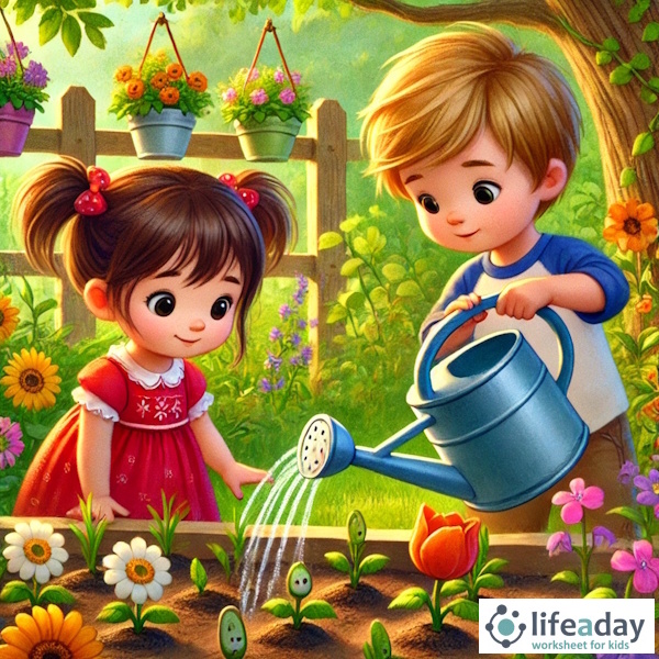การ์ตูนสำหรับเด็ก ในรูปแบบ นิทานการ์ตูนสองภาษา เรื่อง The Great Garden Adventure หน้า 4